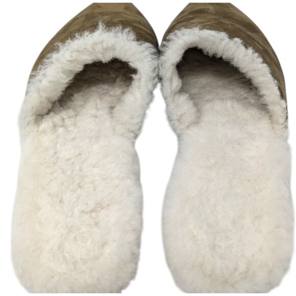 Jenni Kayne Shearling Mule Slippers Size 8 – Suede Pointed Toe Cozy Slides - Picture 5 of 9